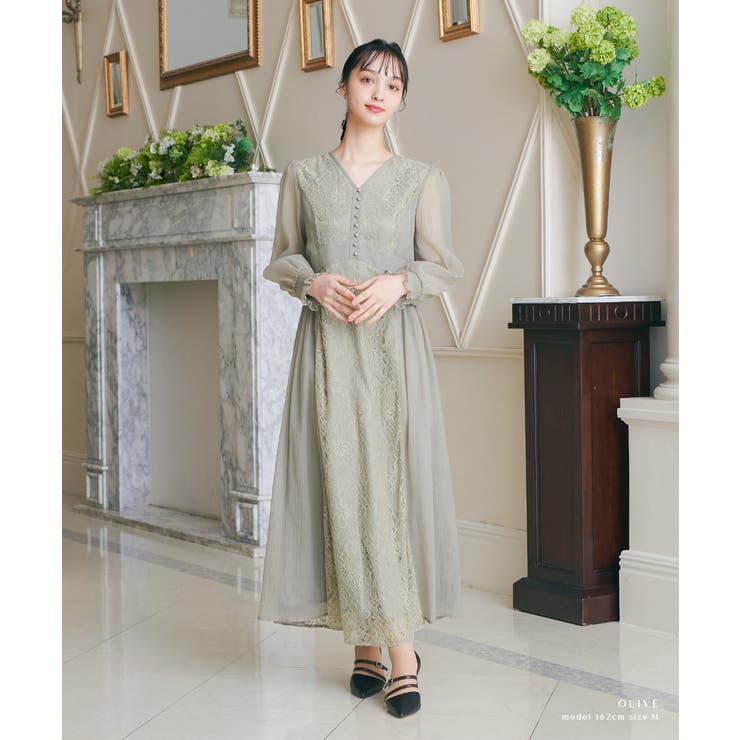 niana ニアナ　美品　パーティドレス　レース　オリーブ　ロングドレス　ラメ niana ニアナ美品パーティドレスレースオリーブロングドレスラメ