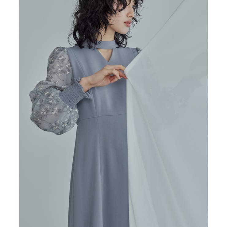 グレー | niana ニアナ スリーブエンブロイダリードレス | Fashion Letter