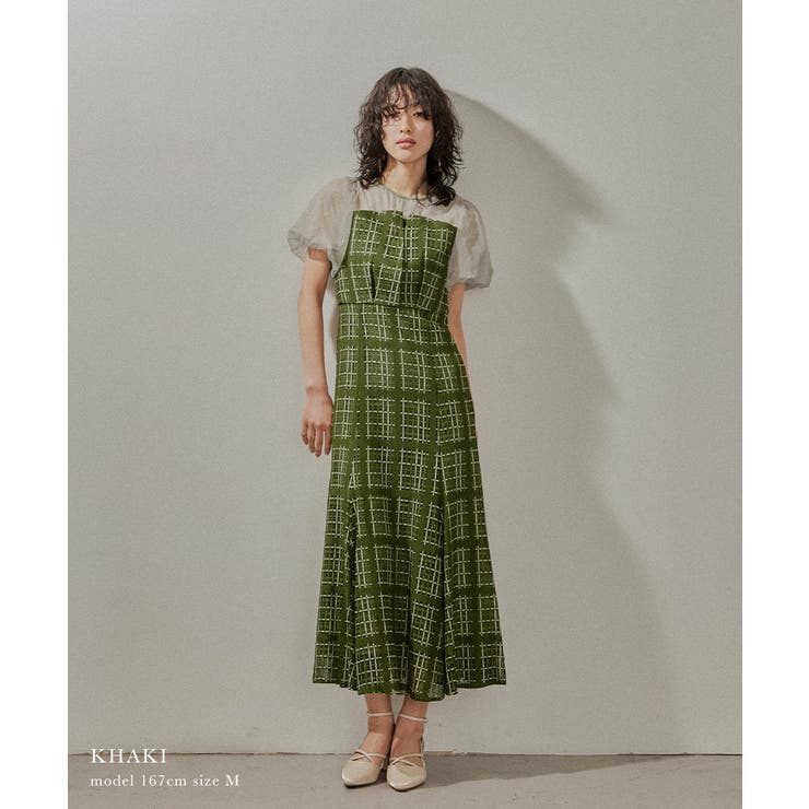 ニアナ niana プリーツ×レース 7分袖ドレス 結婚式ワンピース （グリーン系） -靴＆ファッション通販 ロコンド〜自宅で試着、気軽に返品