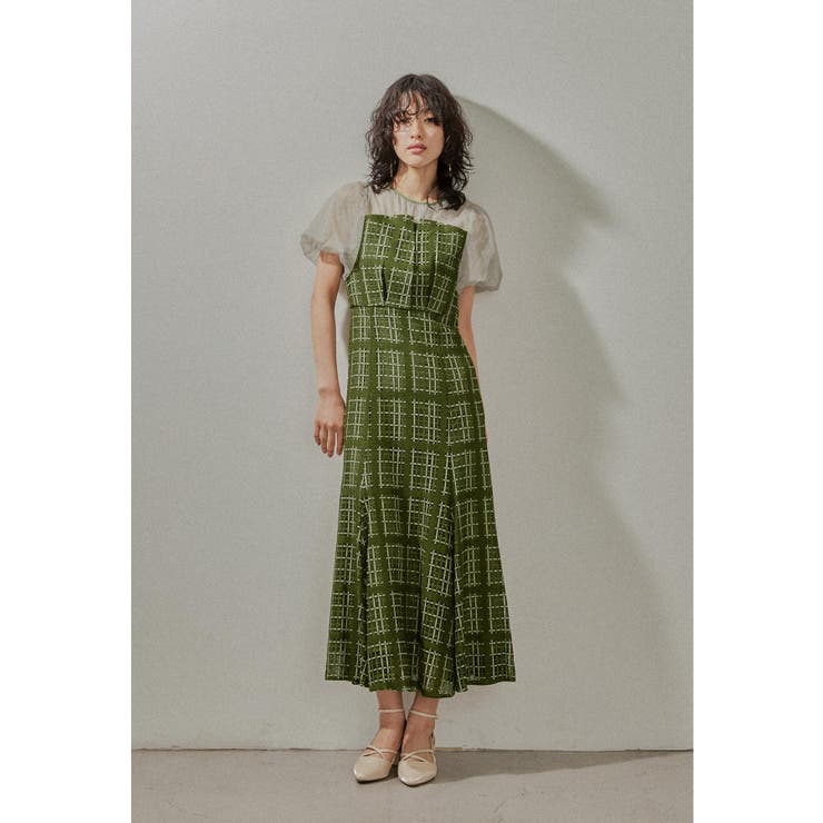 カーキ | niana ニアナ チェック柄マーメイドワンピースドレス | Fashion Letter