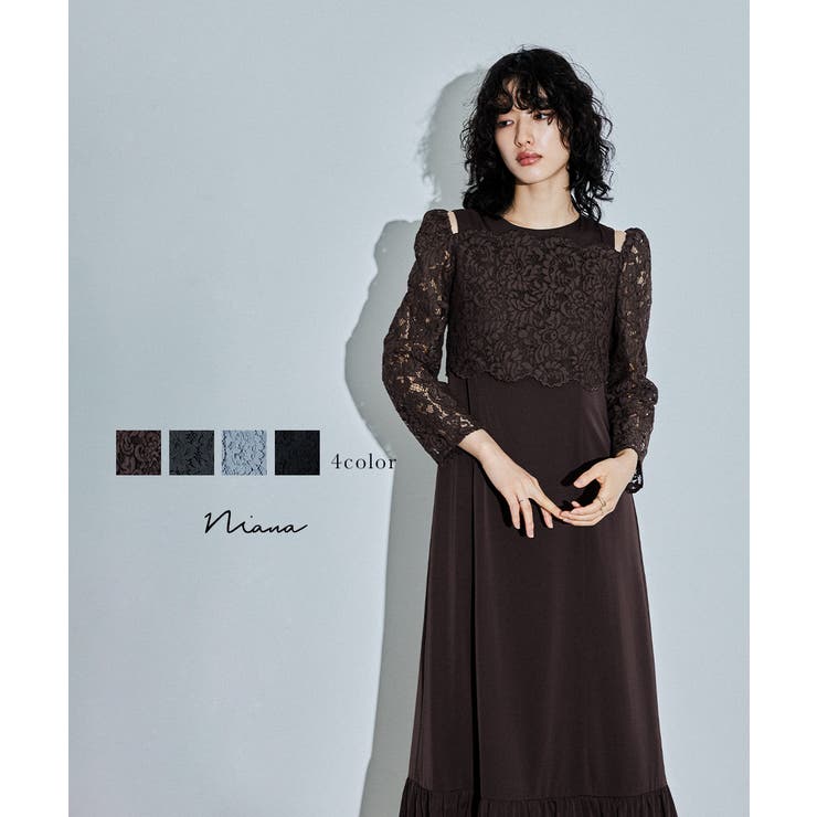 niana ニアナ レースブラウスレイヤードショルダーデザインドレス | Fashion Letter | 詳細画像1 