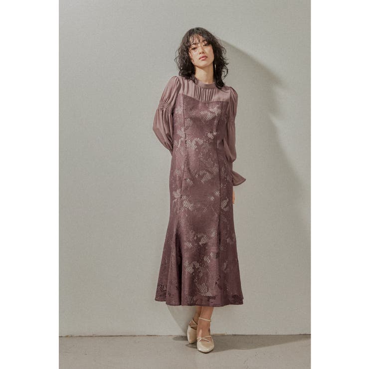 ボルドー | niana ニアナ レースシフォンマーメイドドレス | Fashion Letter