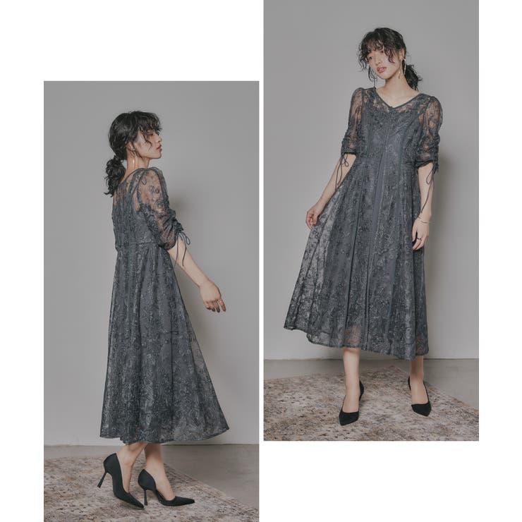 niana 刺繍レースロングカーデキャミワンピセットドレス(Lサイズ) niana ニアナ 刺繍レースロングカーデキャミワンピセットドレス