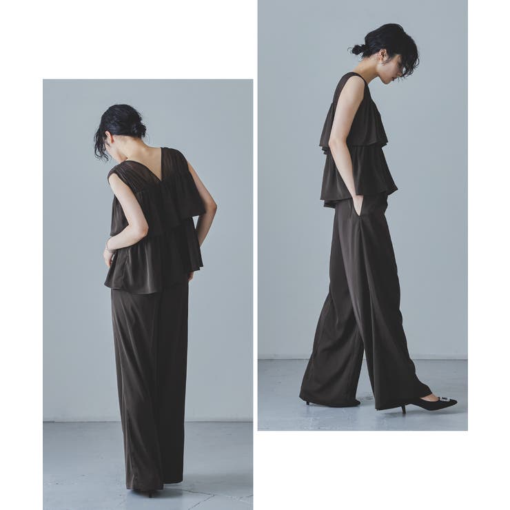 【niana】 フリルブラウス niana ニアナ フリルブラウス&ワイドパンツセットドレス[品番