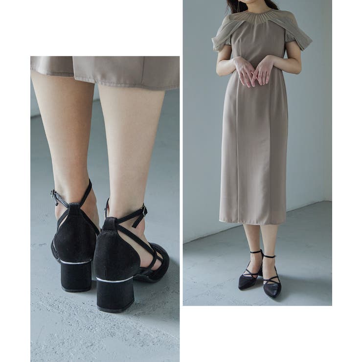 niana ニアナ クロスストラップチャンキーヒールパンプス[品番