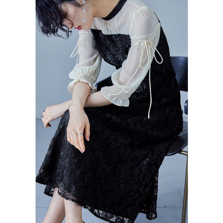 ニアナ フラワーレース×オーガンジーパーティードレス niana（ニアナ