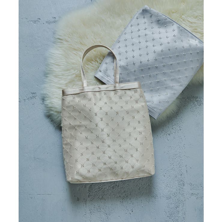 えみゅう♡チュールパール付きヌビバッグ niana ニアナ サテンチュールビーズトートバッグ[品番