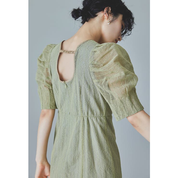 タグ付き niana イエローグリーン ドレス niana ニアナ レタリングレースドレス[品番:FT000009442