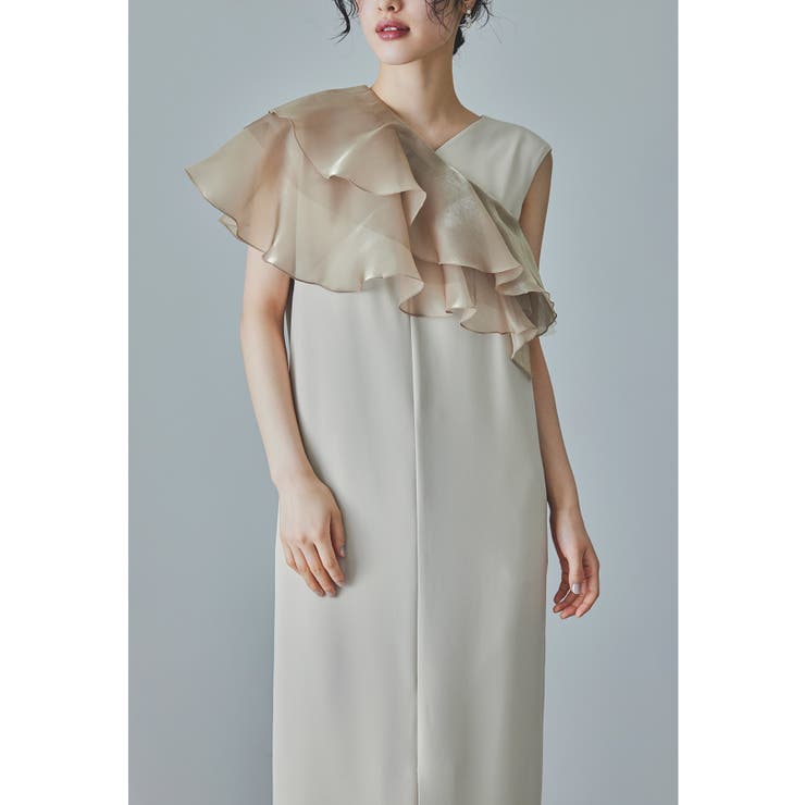 ベージュ | niana ニアナ グロッシーマルチラッフルドレス | Fashion Letter