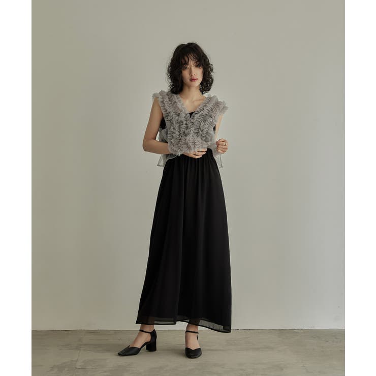 niana チュールベストドレス　ネイビー　Lサイズ niana ドレス タフタチュールベストセットドレス 3点セット