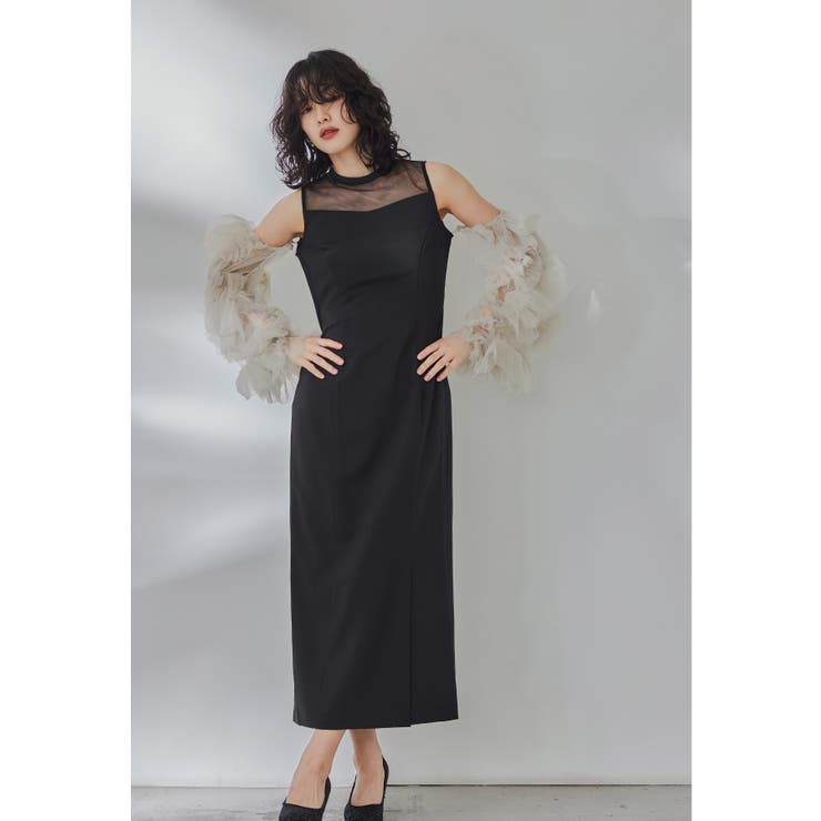 ベージュ×ブラック | niana ニアナ デタッチスリーブドレス | Fashion Letter