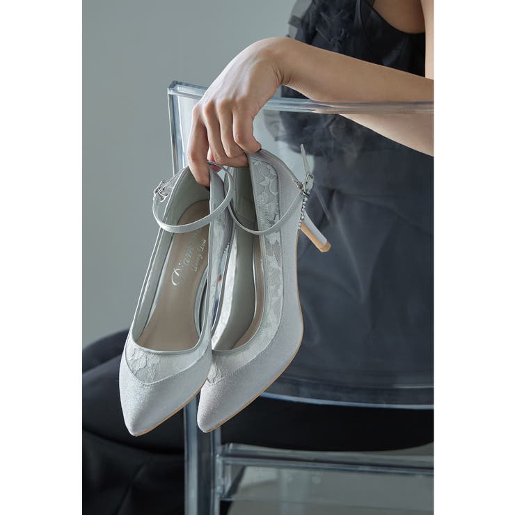 シルバー | niana ニアナ アンクルベルトシアーレースサテンパンプス | Fashion Letter