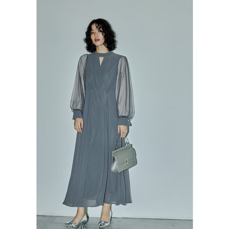 グレー | niana ニアナ Vネックシアースリーブドレス | Fashion Letter