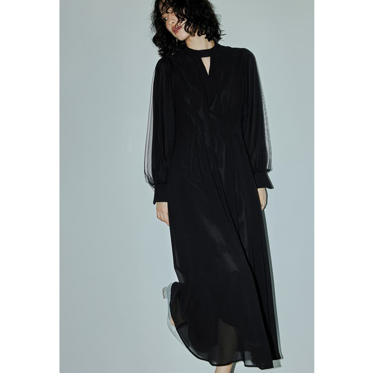 ブラック | niana ニアナ Vネックシアースリーブドレス | Fashion Letter