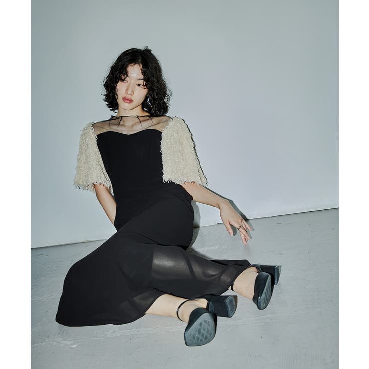 niana デザインスリーブシャギードレス　ブラック　L size デザインスリーブシャギードレス 結婚式 二次会 成人式 同窓会