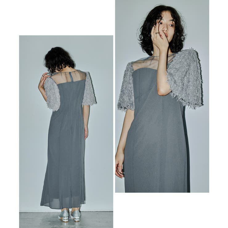 ＊美品＊ niana デザインスリーブシャギードレス デザインスリーブシャギードレス 結婚式 二次会 成人式 同窓会