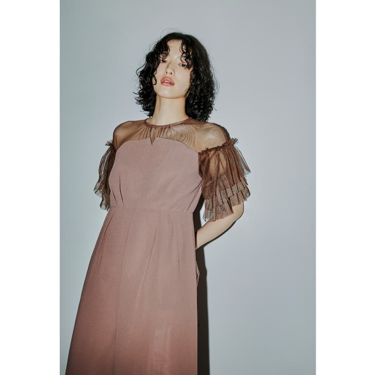 スモークピンク | niana ニアナ チュールフリルレイヤードスリーブパンツドレス | Fashion Letter