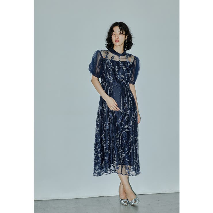 ★Coast レースオーバー パフスリーブフレア 魅惑的ドレス★ niana ニアナ チュールパフスリーブ刺繍レースドレス[品番