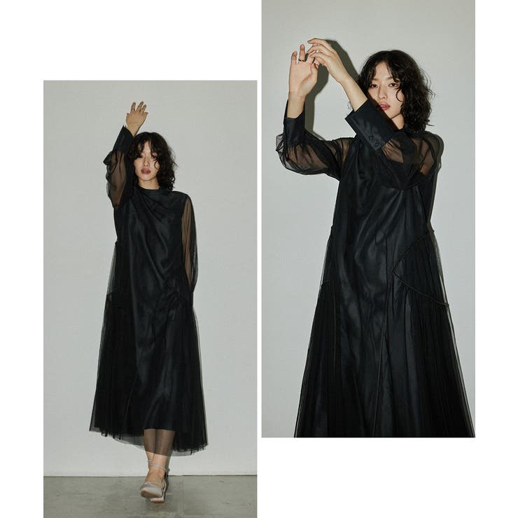 美品niana チュールパイピングAラインドレスチャコールLサイズ