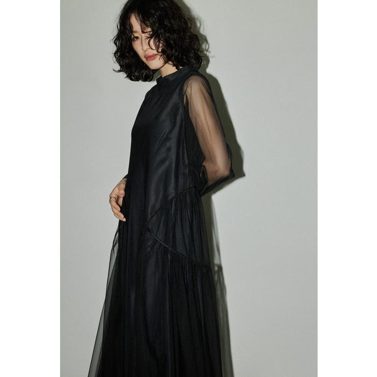 ブラック | niana ニアナ チュールパイピングAラインドレス | Fashion Letter