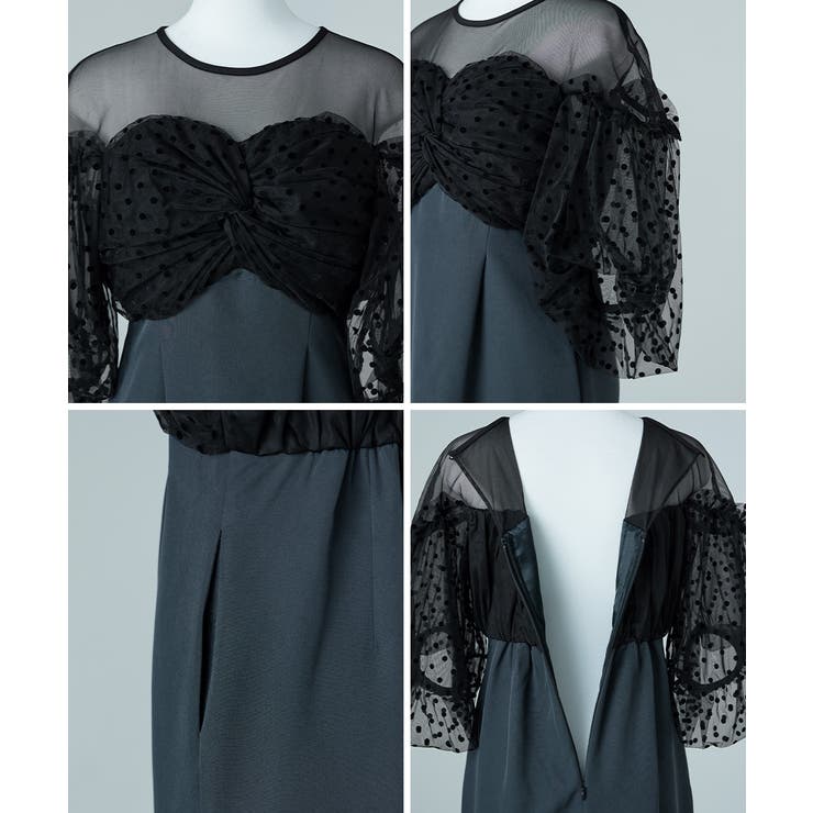 フロッキードットワンピース　niana フロッキードットワンピース パーティードレス オケージョン