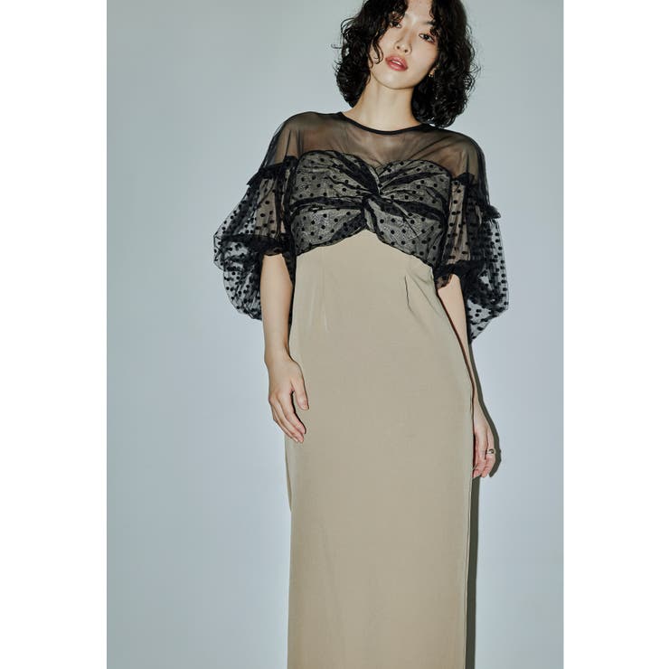 ベージュ | niana ニアナ フロッキードットワンピース | Fashion Letter