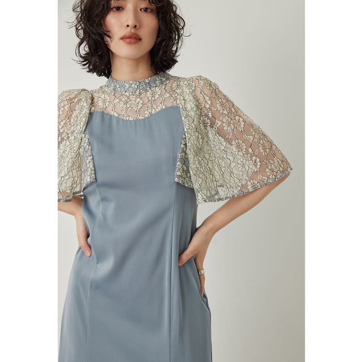 ブルー | niana ニアナ ラメレース切り替えマーメイドドレス | Fashion Letter