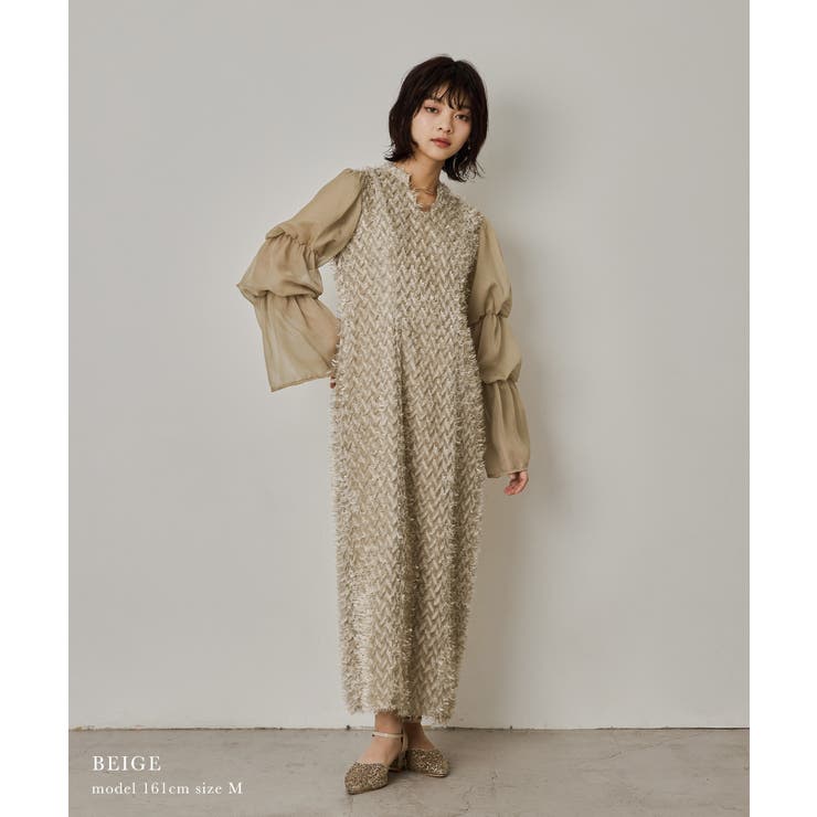 完璧 niana ニアナ デザインスリーブシャギードレス[品番 ワンピース