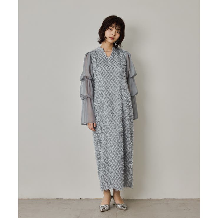 niana ニアナ デザインスリーブシャギードレス[品番：FT000009958