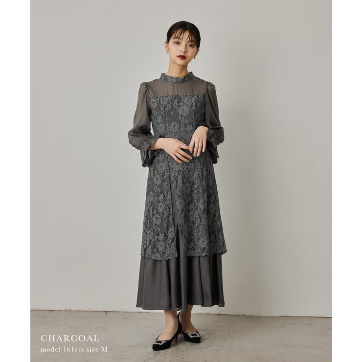 niana ニアナ シャーリングスリーブ花柄レースドレス[品番