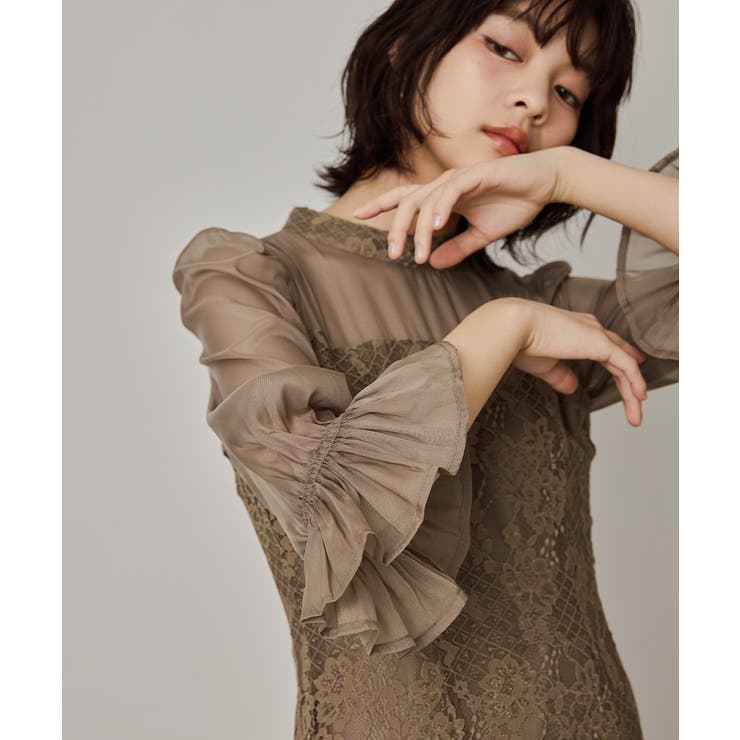 niana ニアナ シャーリングスリーブ花柄レースドレス[品番