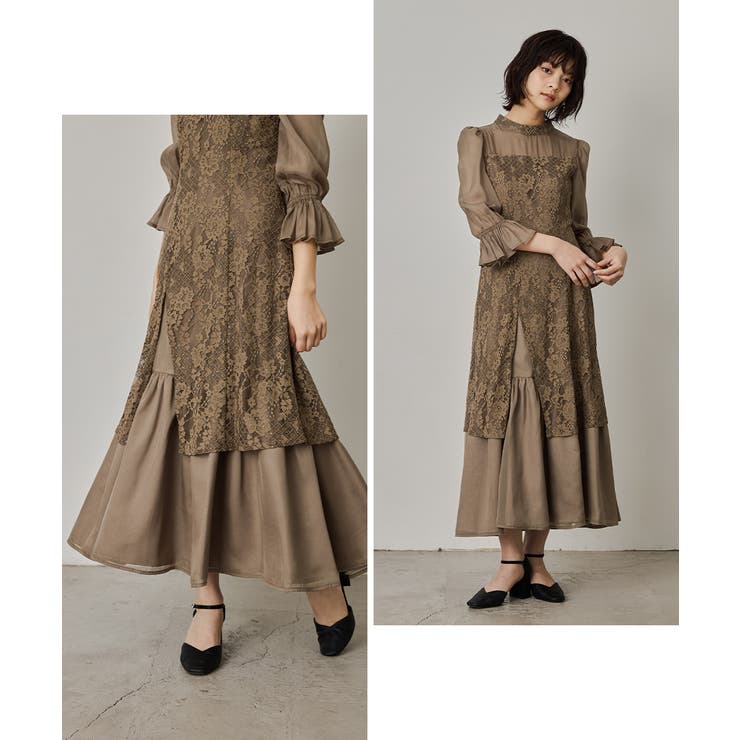 niana ニアナ シャーリングスリーブ花柄レースドレス[品番