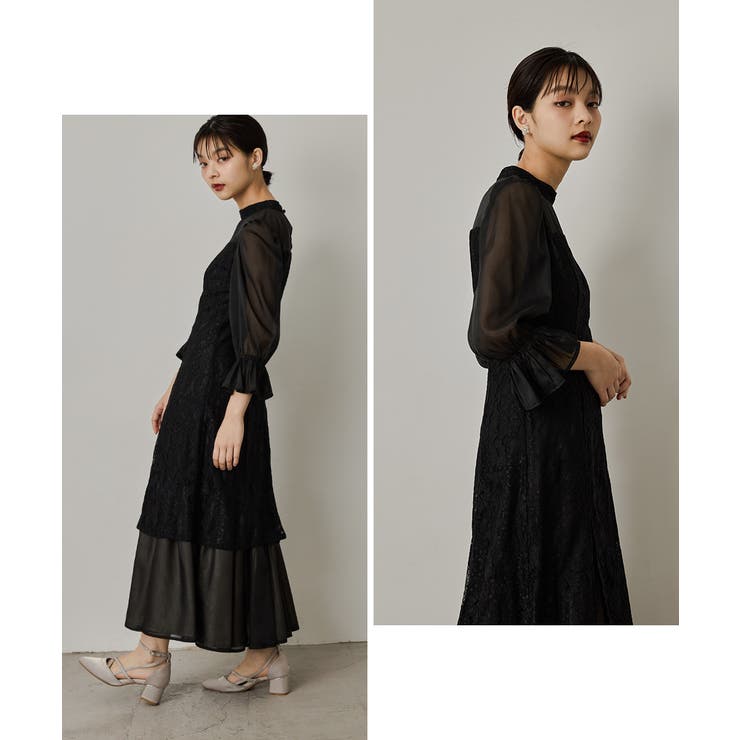 niana ニアナ シャーリングスリーブ花柄レースドレス[品番