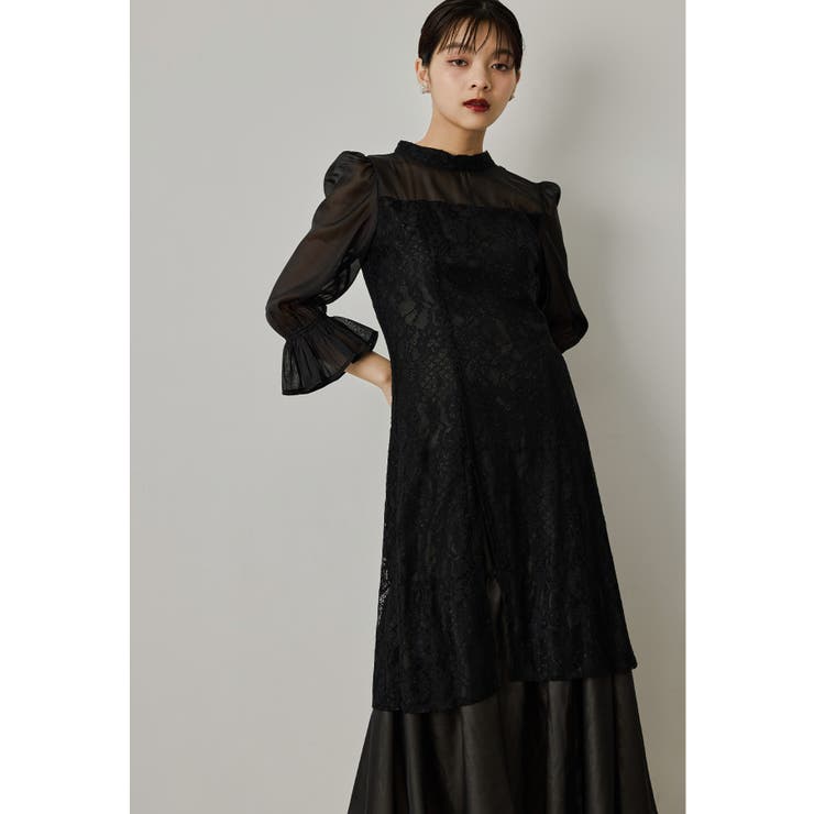 niana ニアナ シャーリングスリーブ花柄レースドレス[品番