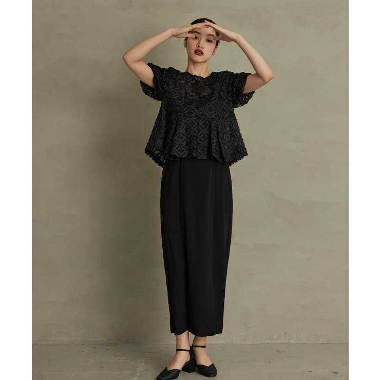 niana ニアナ フラワーテープ刺繍ペプラムブラウスセットドレス