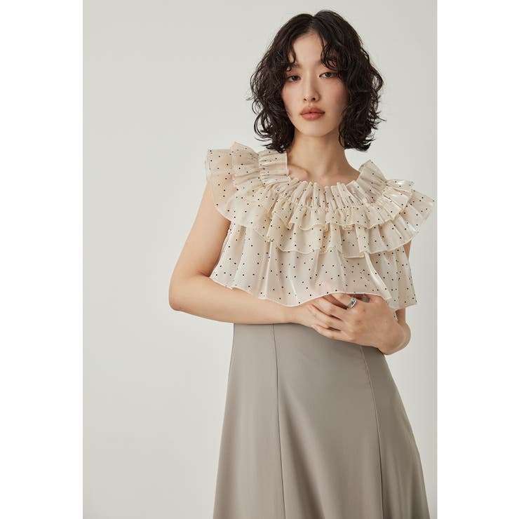 アイボリー×ベージュ | niana ニアナ ドットティアードトップスセットドレス | Fashion Letter