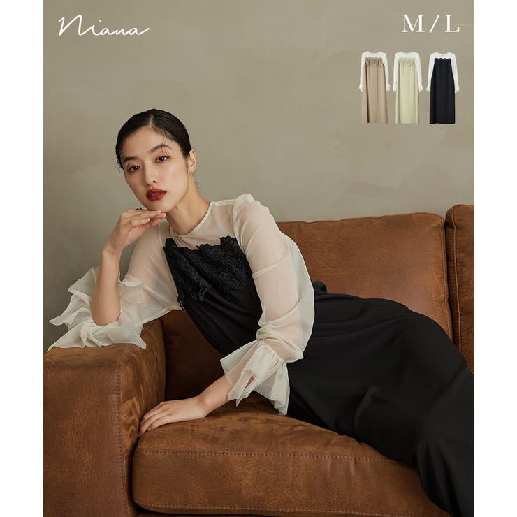 niana ニアナ ケミカルレース変形ベルスリーブIラインドレス | Fashion Letter | 詳細画像1 