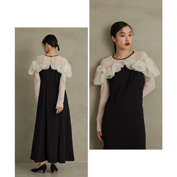 niana フリルフレアドレス チャコール　L niana ニアナ フリルフレアドレス[品番：FT000009885]｜Fashion