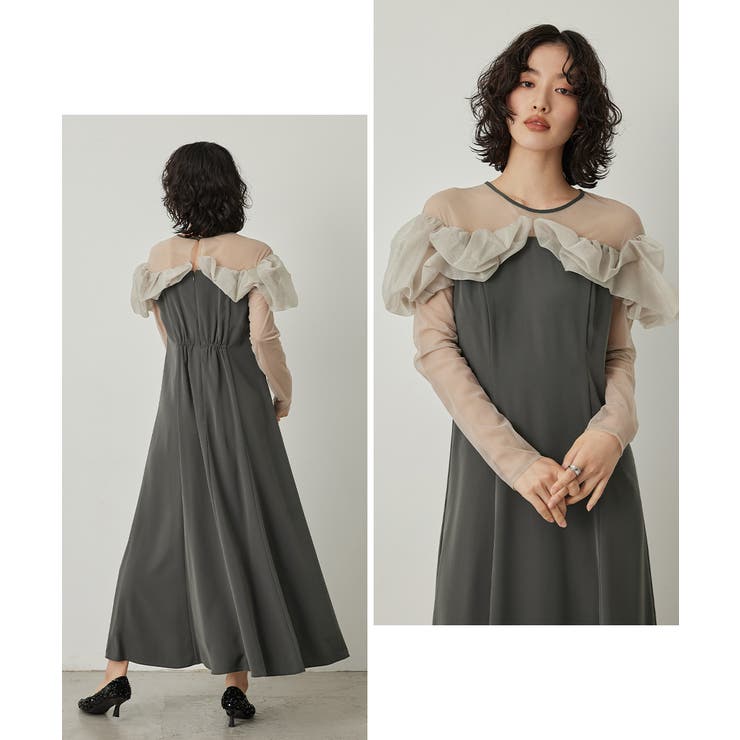 niana フリルフレアドレス チャコール　L niana ニアナ フリルフレアドレス[品番：FT000009885]｜Fashion