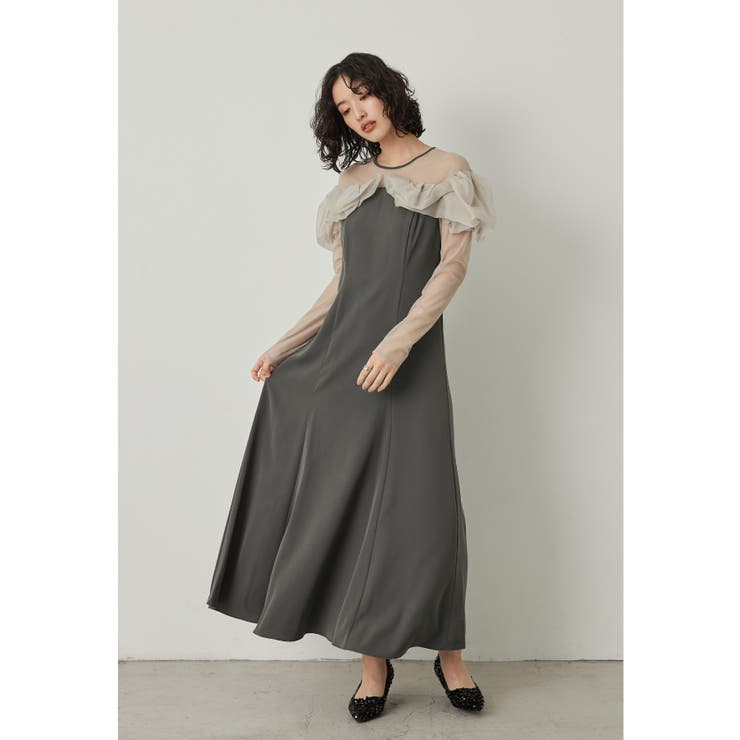 niana フリルフレアドレス チャコール　L niana ニアナ フリルフレアドレス[品番：FT000009885]｜Fashion