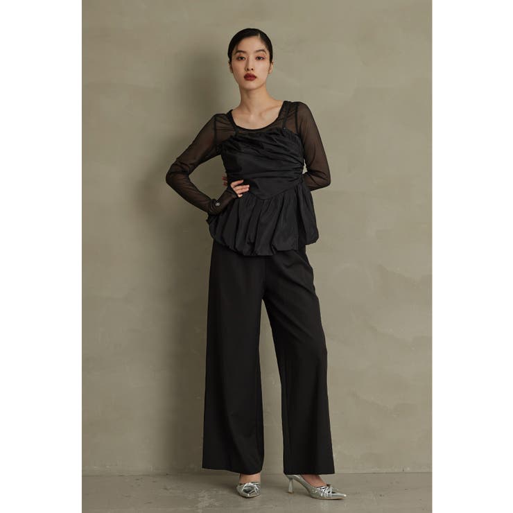 ブラック | niana ニアナ シャーリングギャザーセットアップドレス | Fashion Letter