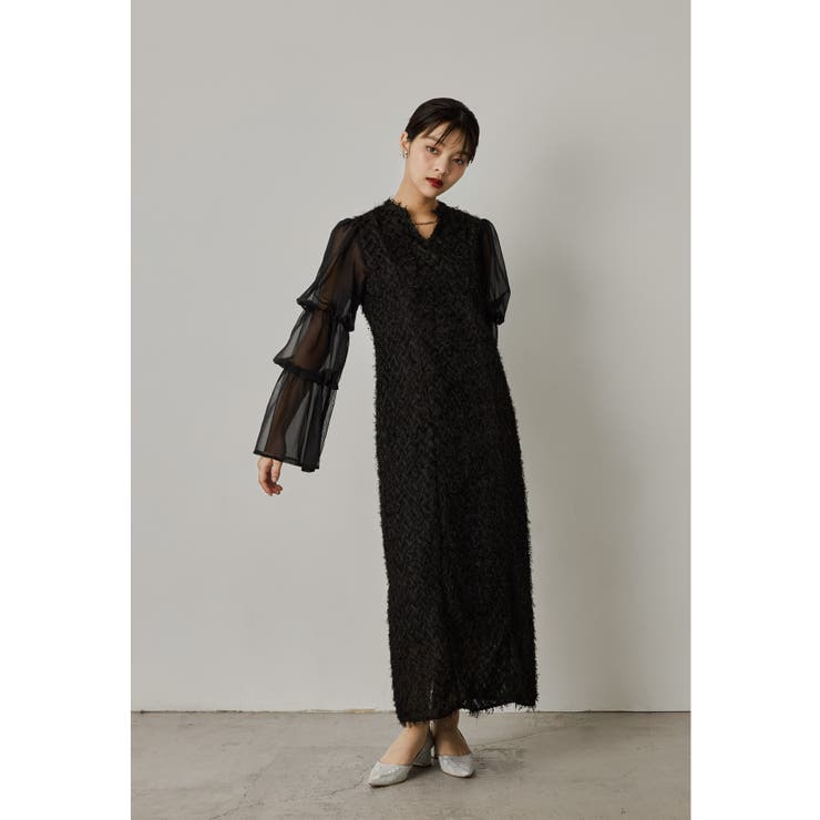 ブラック | niana ニアナ デザインスリーブシャギードレス | Fashion Letter