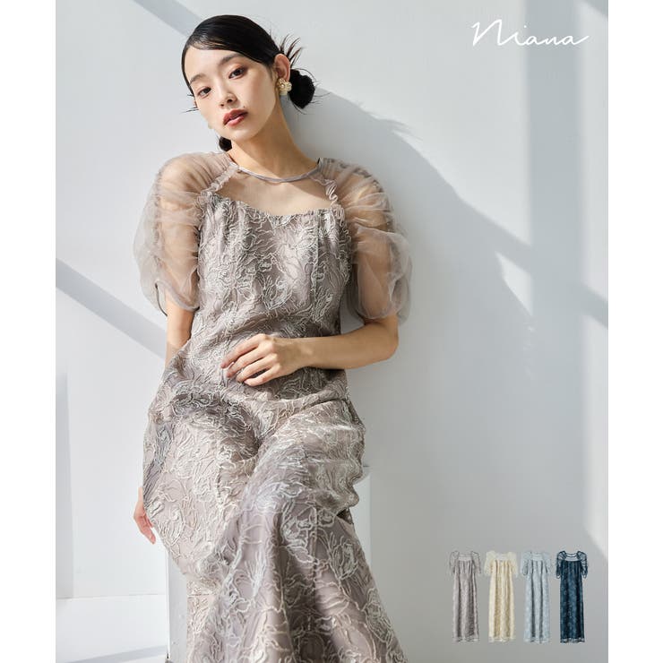niana ニアナ 刺繍レースギャザースリーブドレス | Fashion Letter | 詳細画像1 