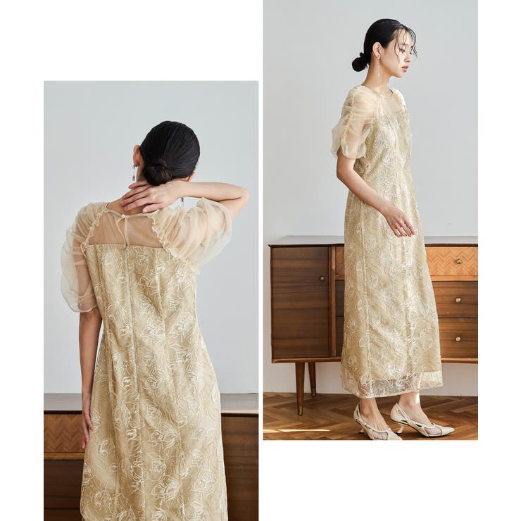 niana ニアナ 刺繍レースギャザースリーブドレス | Fashion Letter | 詳細画像8 