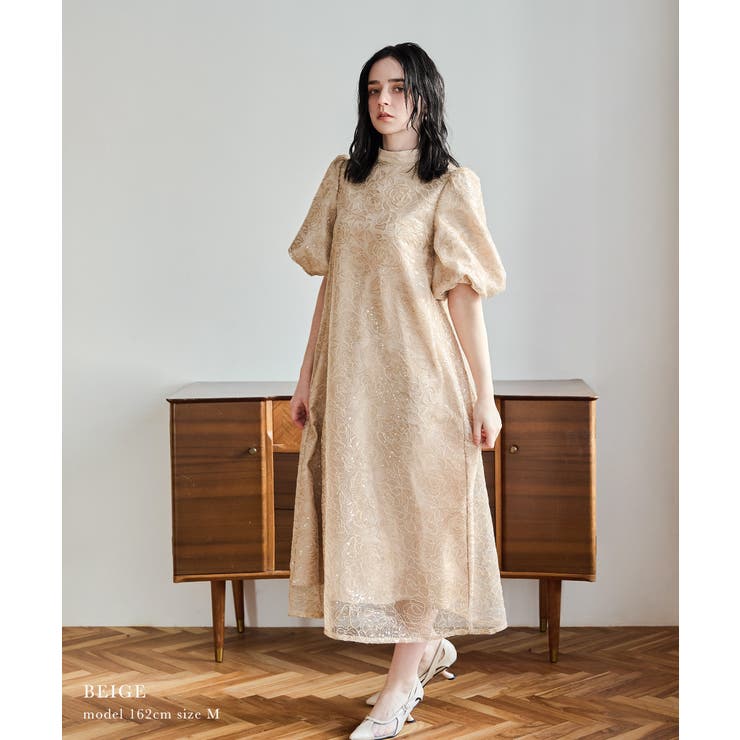 niana ニアナ スパンコールフラワーレースAラインドレス[品番