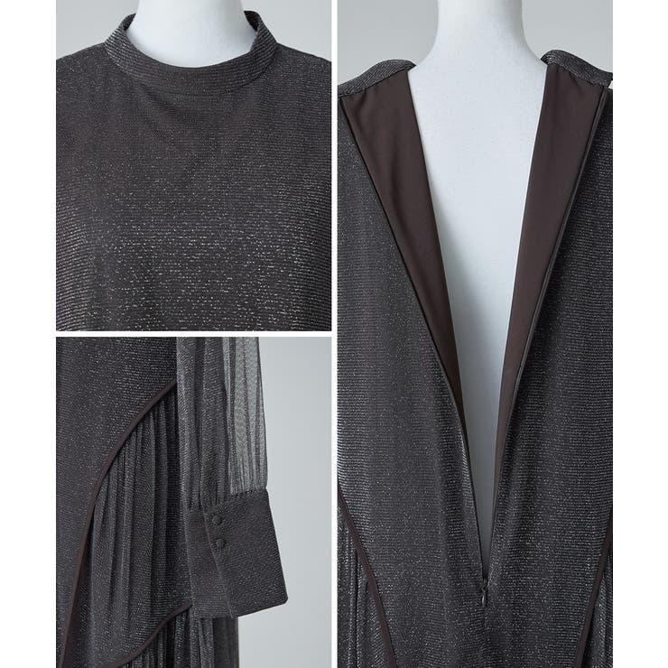 HANA 　niana ラメチュールAラインドレス ブラック　L niana ニアナ ラメチュールAラインドレス[品番：FT000010122