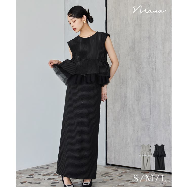 niana ニアナ ピンストライプぺプラムセットアップドレス | Fashion Letter | 詳細画像1 