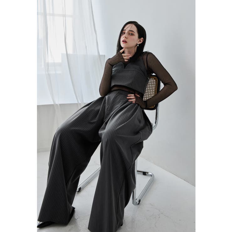 グレー | niana ニアナ ピンストライプビスチェワイドパンツドレス | Fashion Letter