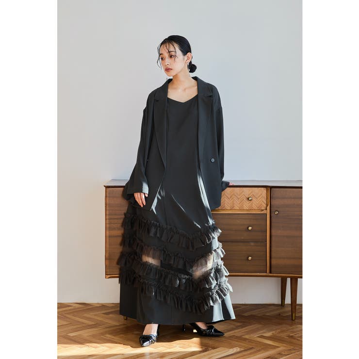 チャコール | niana ニアナ トランスペアレントヘムセットアップドレス | Fashion Letter