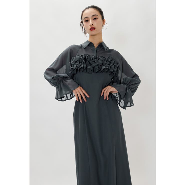 チャコール | niana ニアナ フリルシャツレイヤードドレス | Fashion Letter